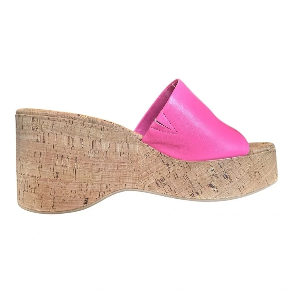 Madden Girl Pink Cork Platform Slide Sandals